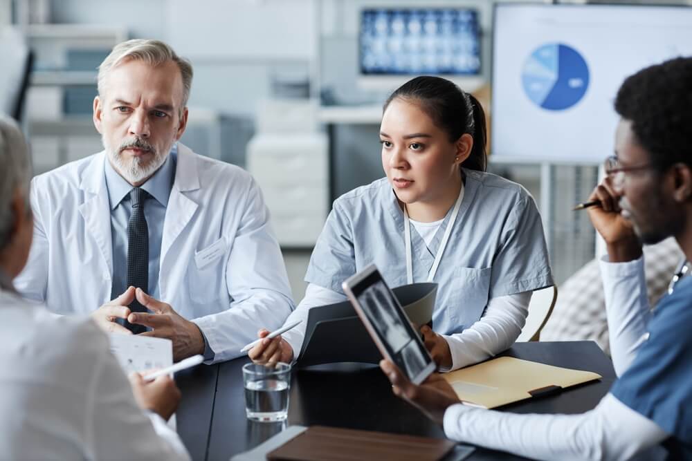 Healthcare workers talking