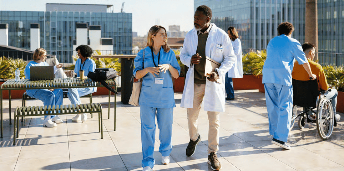 Clinicians in a modern healthcare setting