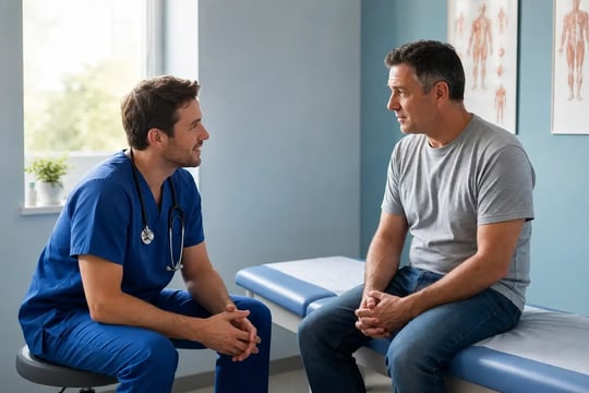 Male Nurse in Exam Room with Patient