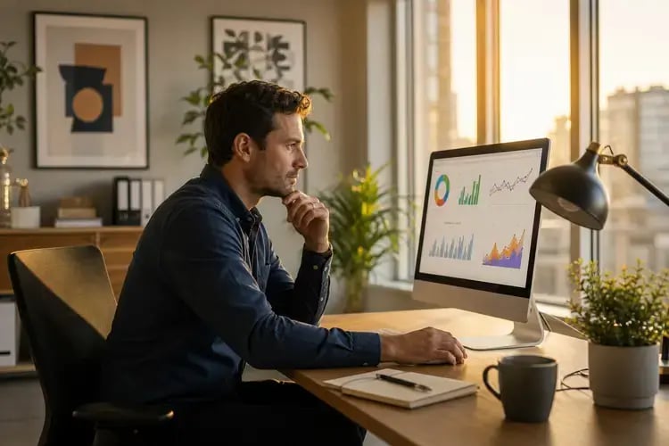 Marketing Pro Analyzing Data Chart on Computer Screen