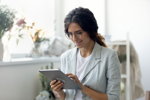 Woman working on tablet