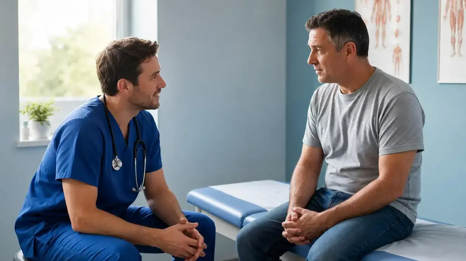 Male Nurse in Exam Room with Patient